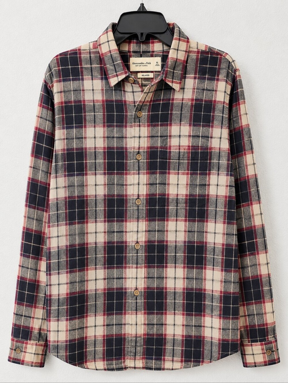 Abercrombie & Fitch Men's Plaid Button-Down Shirt — Cream, Black & Red